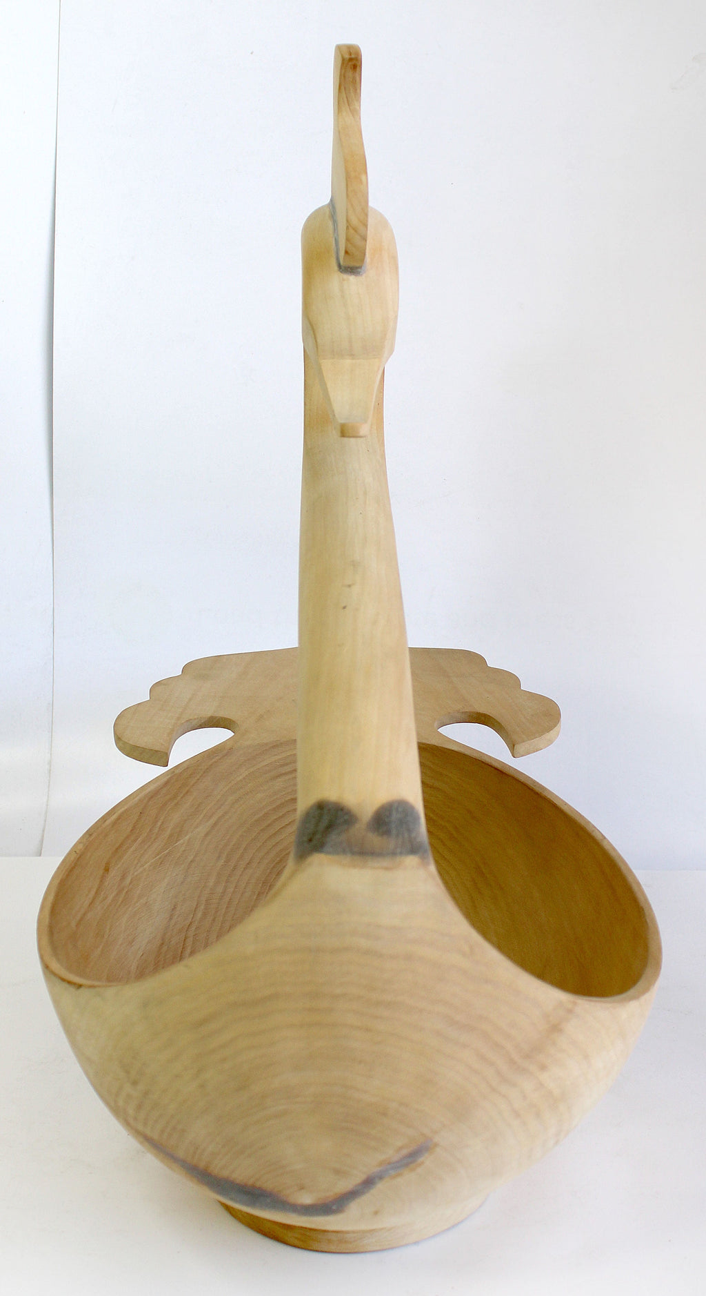 One-of-a-Kind Swan Bowl with Spoon Wood Carved Figurine 17