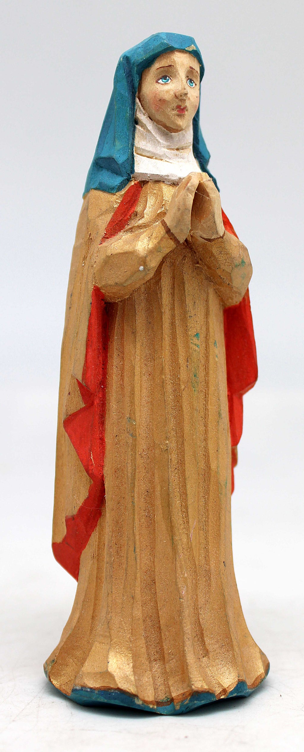 One-of-a-Kind of Women WOODCARVED Handpainted Figurine 1.75 X 1.75 X 5