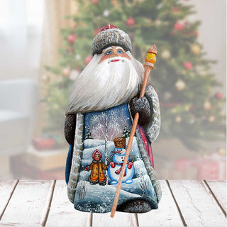 Girl and Snowman Santa Hand-Painted WOODCARVED Masterpiece by G. DeBrekht - Christmas Decor - 8214837