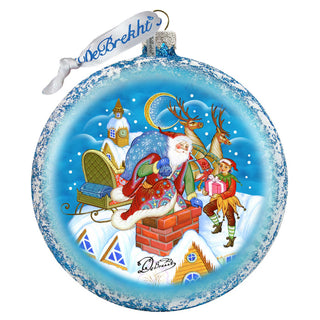 Christmas Arrival Glass Ornament by G. DeBrekht - Christmas Santa Snowman Decor - 744-043