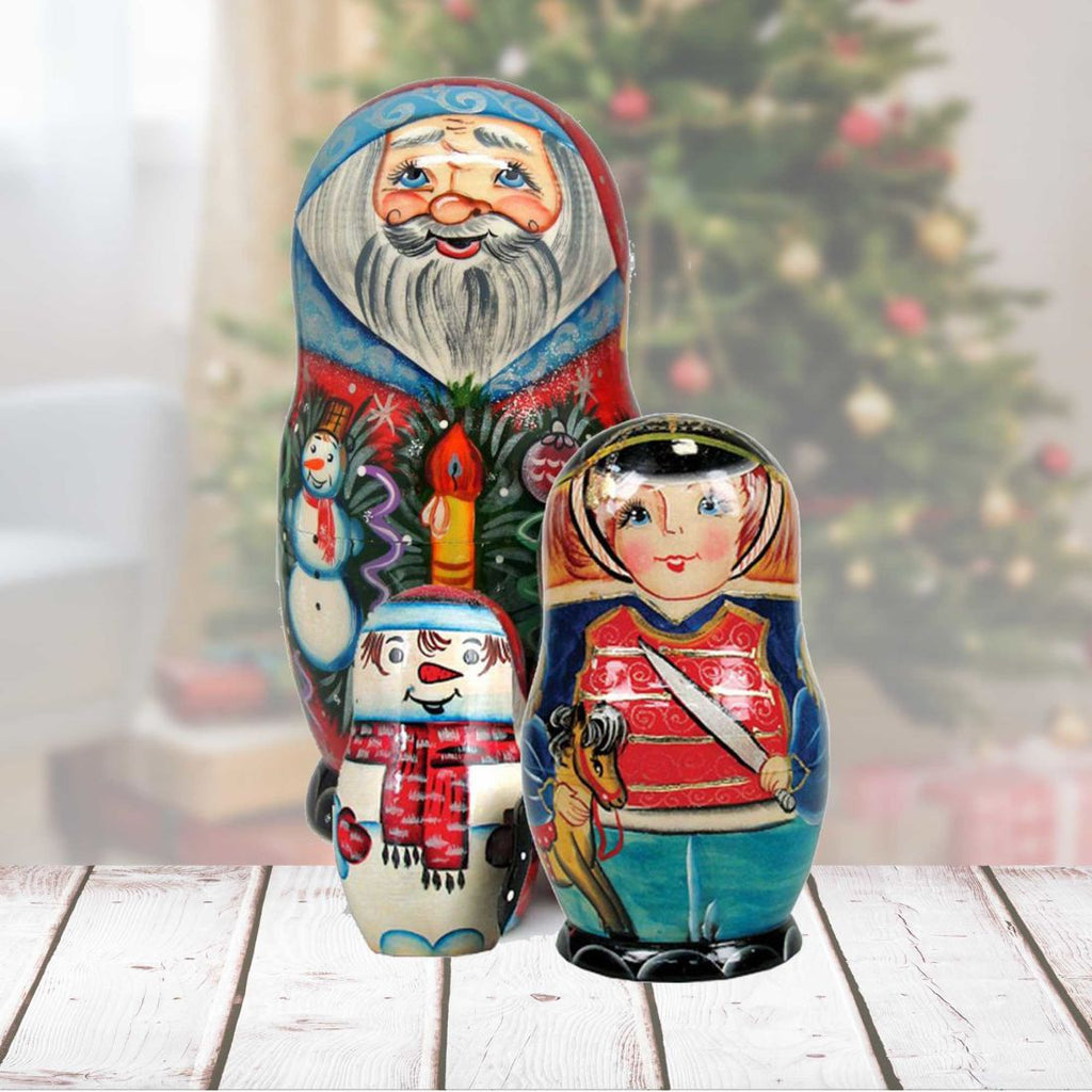 Christmas Oversized Matreshka Nesting Hand-Painted Doll Set of 3 by G. DeBrekht - Christmas Santa Snowman Decor - 160171