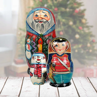 Christmas Oversized Matreshka Nesting Hand-Painted Doll Set of 3 by G. DeBrekht - Christmas Santa Snowman Decor - 160171