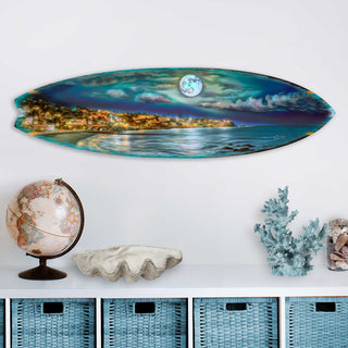 Surfboard Coastal Wall Art - Full Moon Night Wall Art by G. DeBrekht - Coastal Holiday Decor - 8490137HS