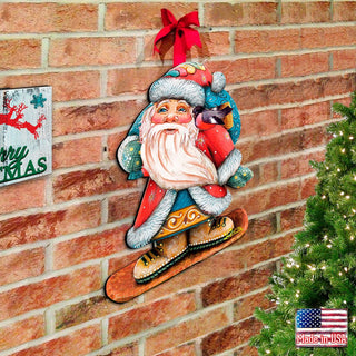 Snowboarding Santa Christmas Door Decor by G. DeBrekht - Christmas Santa Snowman Decor - 8119171H