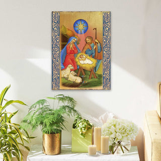 Nativity Birth Wooden Gold Plated Religious Orthodox Sacred Icon - Inspirational Icon Decor - 85019