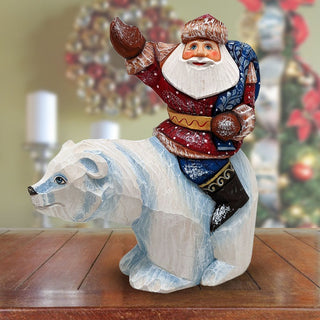 Ride on Polar Bear Santa Hand-Painted WOODCARVED Masterpiece by G. DeBrekht - Wildlife Holiday Decor - 820010