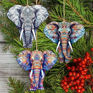 Elephants Decorative Eco Wood Ornaments Set of 3 by G. Debrekht - Wildlife Decor - 8091036-S3