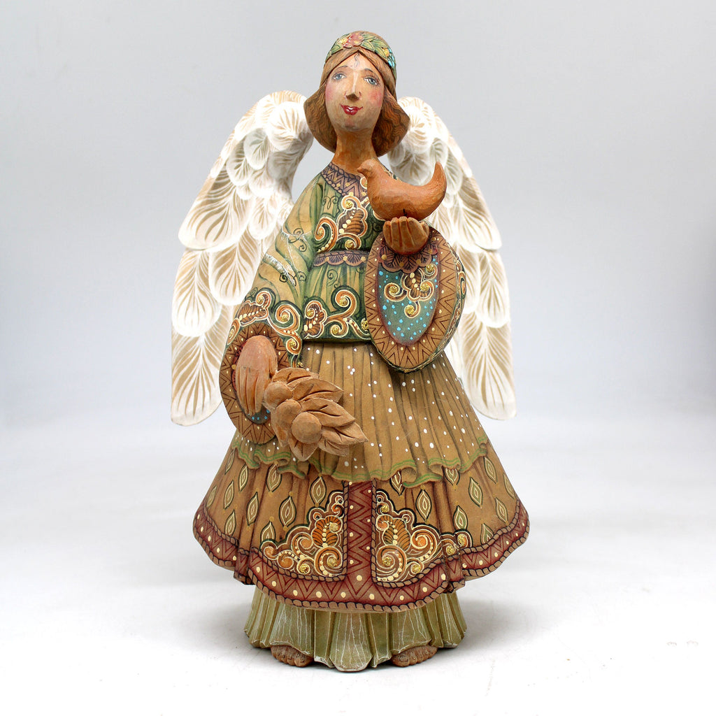 One-of-a-Kind Angel with Dove WOODCARVED Figurine 9x6x4 by GDeBrekht - Unique Handcrafted and Hand-Painted Collectible