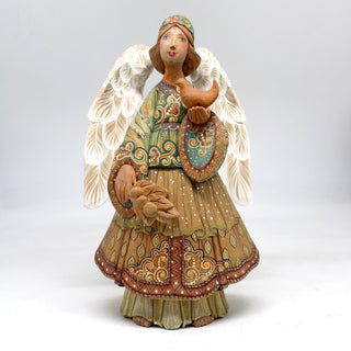 One-of-a-Kind Angel with Dove WOODCARVED Figurine 9x6x4 by GDeBrekht - Unique Handcrafted and Hand-Painted Collectible