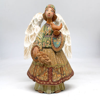 One-of-a-Kind Angel with Dove WOODCARVED Figurine 9x6x4 by GDeBrekht - Unique Handcrafted and Hand-Painted Collectible