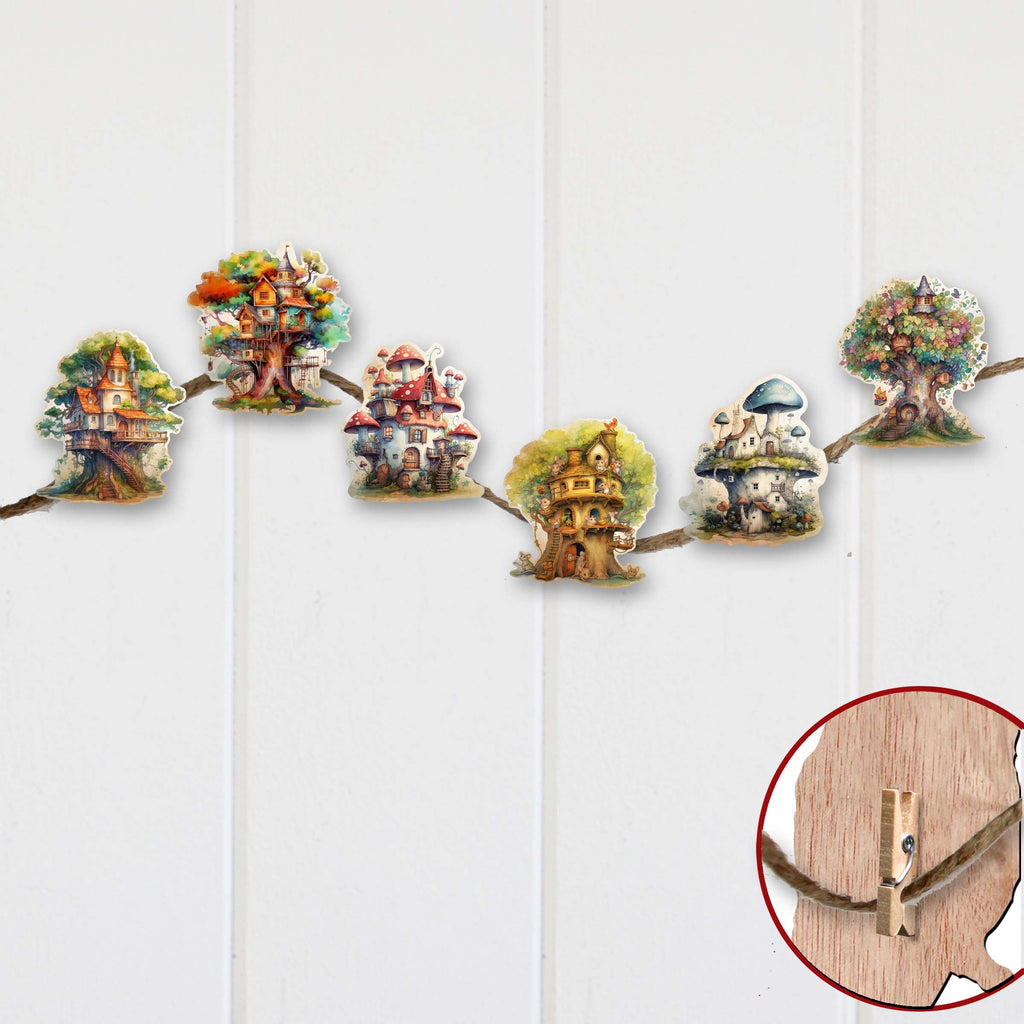Tree House Clip-On Eco Wood Decorative Ornaments Set of 6 by G. Debrekht - Christmas Decor - 8090026C-S6