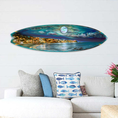 Surfboard Coastal Wall Art - Full Moon Night Wall Art by G. DeBrekht - Coastal Holiday Decor - 8490137HS