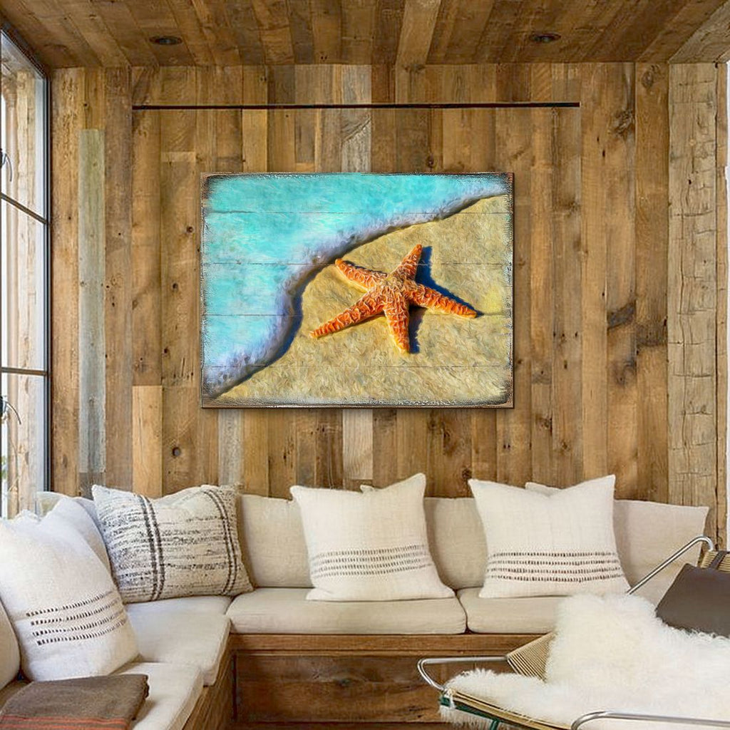 Starfish Wood Wooden Coastal Wall Art by Nature Wonders - Coastal Sea-Life Decor - 95253B