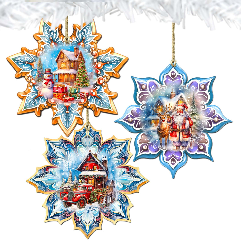 Christmas House Snowflake Eco Wood Ornaments Set of 3 by G. Debrekht - Christmas Decor - 8090142-S3
