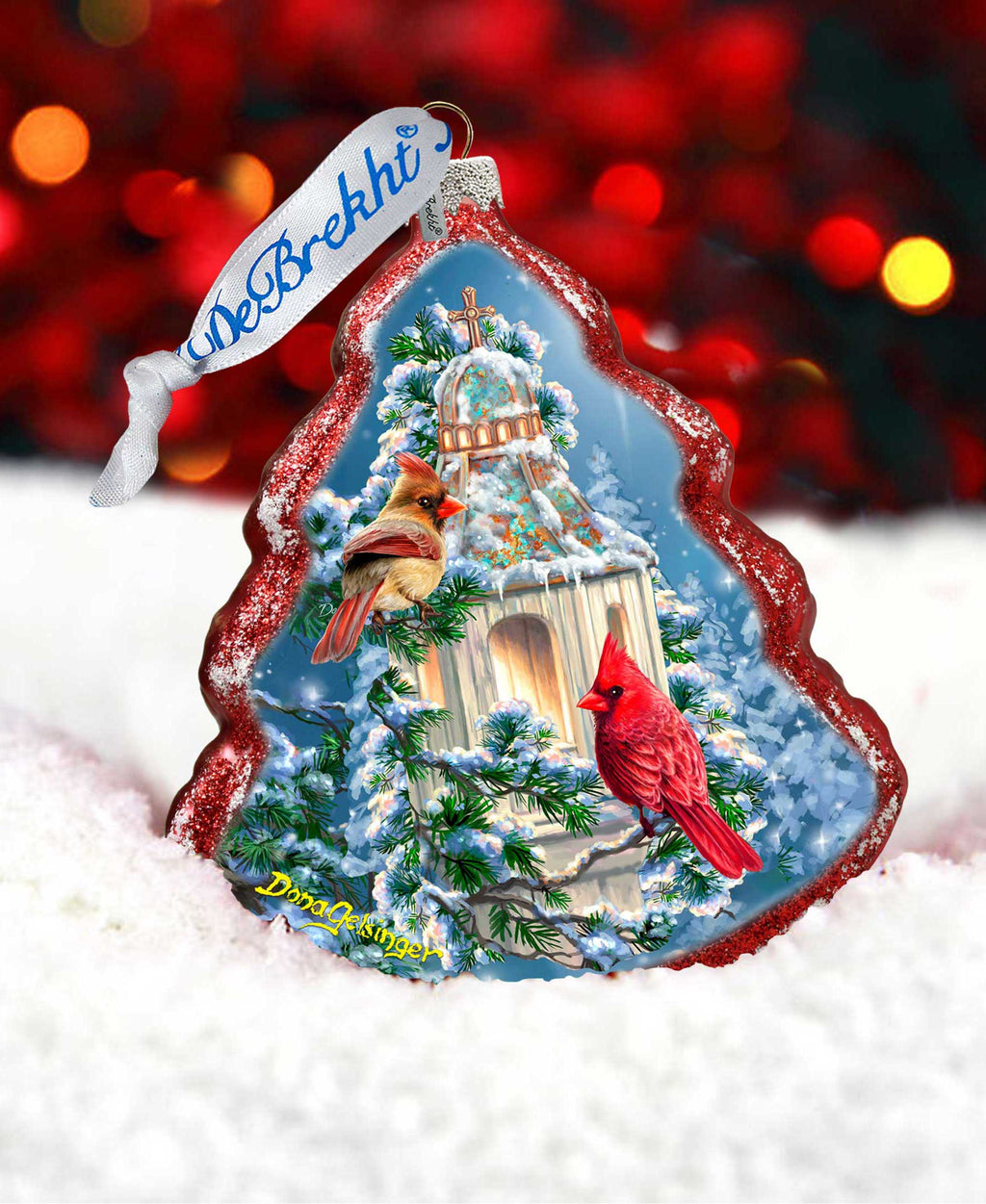 Little Cardinal Chapel Tree Glass Ornament by D. Gelsinger - Nativity Holiday Decor - 762-046-DG