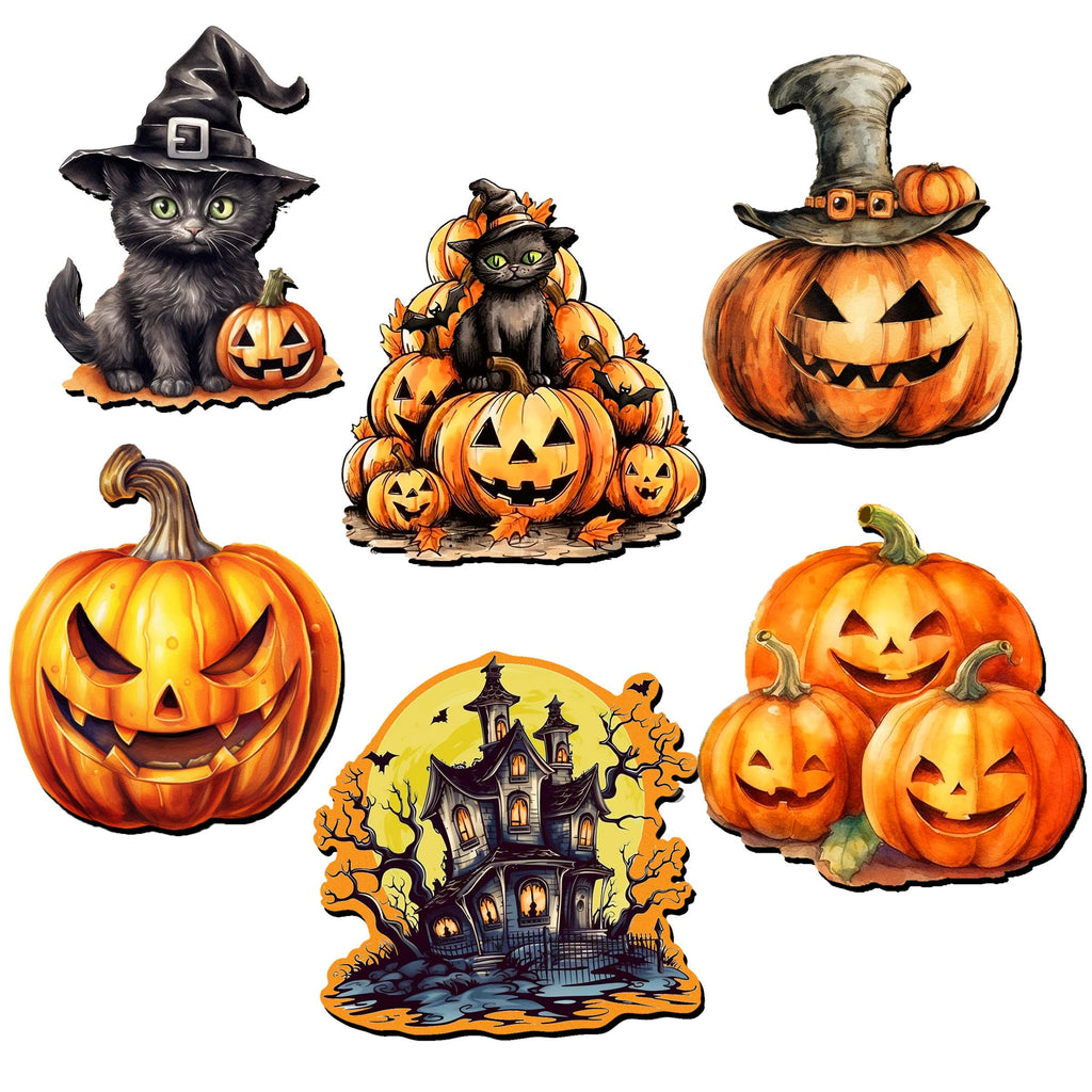 Spooky Pumpkins Decorative Eco Wood Magnets Set of 6 by G. Debrekht - Halloween Decor - 8090019G-S6