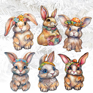 Easter Bunnies Clip-On Eco Wood Decorative Ornaments Set of 6 by G. Debrekht - Easter Decor - 8090042C-S6