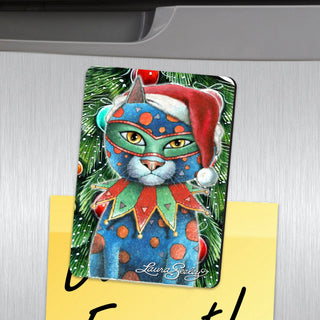 Mardi Gras Cat Refrigerator Eco Wood Magnets Set of by Laura Seeley 3