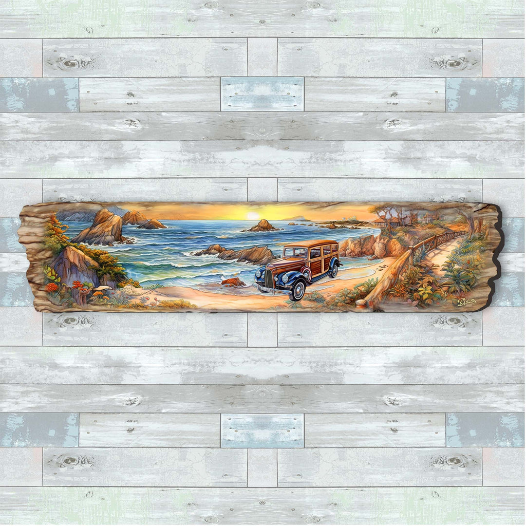 Retro Car on Beach Wooden Wall Art by G. DeBrekht Coastal Decor - 8491114W