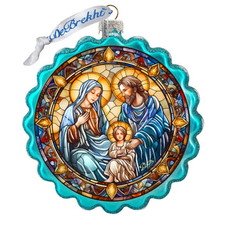 Family Love Classic Nativity Wreath Glass Ornament by G. Debrekht - Nativity Holiday Decor - 759-065