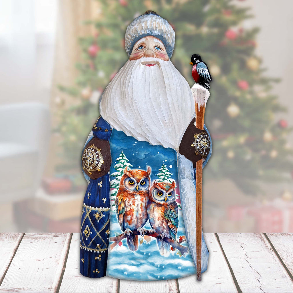 Couple of Owls Santa Hand-Painted WOODCARVED Masterpiece Figurine by G. DeBrekht - Christmas Decor - 8215953