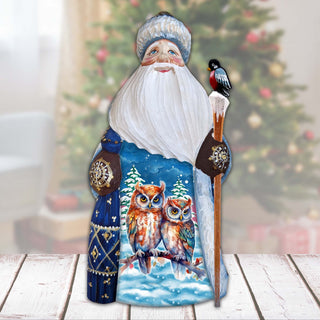 Couple of Owls Santa Hand-Painted WOODCARVED Masterpiece Figurine by G. DeBrekht - Christmas Decor - 8215953