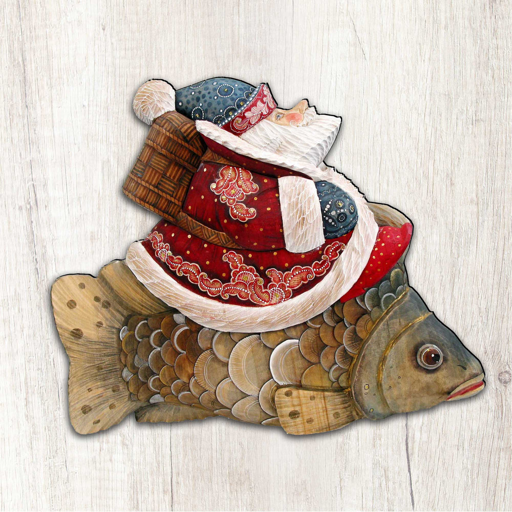 Golden Fish Santa Christmas Door Decor by G. DeBrekht - Christmas Santa Snowman Decor - 8121635H