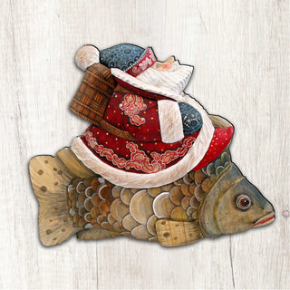 Golden Fish Santa Christmas Door Decor by G. DeBrekht - Christmas Santa Snowman Decor - 8121635H