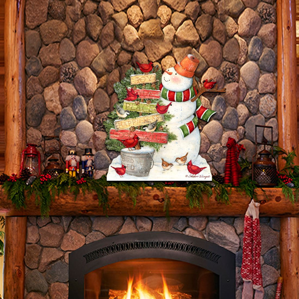 Joy Love and Peace Snowman Door Decor by Susan Winget - Christmas Santa Snowman Decor - 8471108H-SW