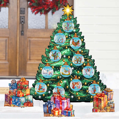 Twelve Days-Themed Christmas Tree Outdoor Indoor Decor Wooden Christmas Decoration by G. Debrekht Christmas Decor - 8191502F-G-S12