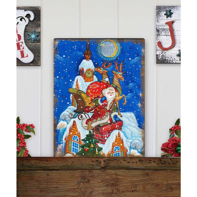 Special Delivery Santa Wooden Wall Art by G. DeBrekht - Christmas Santa Snowman Decor - 81215822B
