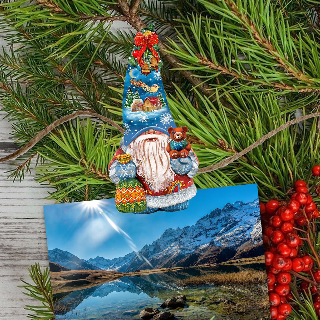 Holiday Gnomes Clip-On Eco Wood Decorative Ornaments Set of 6 by G. Debrekht - Christmas Decor - 8090138C-S6