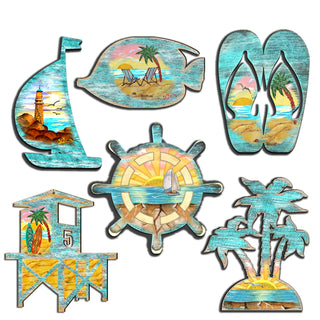 Nautical Decorative Eco Wood Magnets Set of 6 by G. Debrekht - Coastal Decor - 8090061G-S6