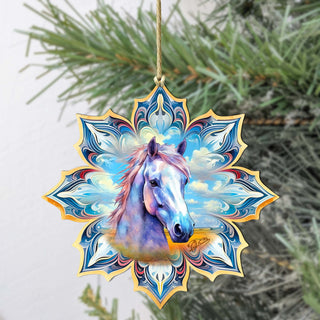 White Horse Snowflake Large Wooden Ornament by G. Debrekht - Nature Wildlife Decor - 8688433M