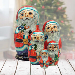 Birdy Santa Matreshka Nesting Hand-Painted Doll Set of 5 by G. DeBrekht - Christmas Santa Snowman Decor - 110074