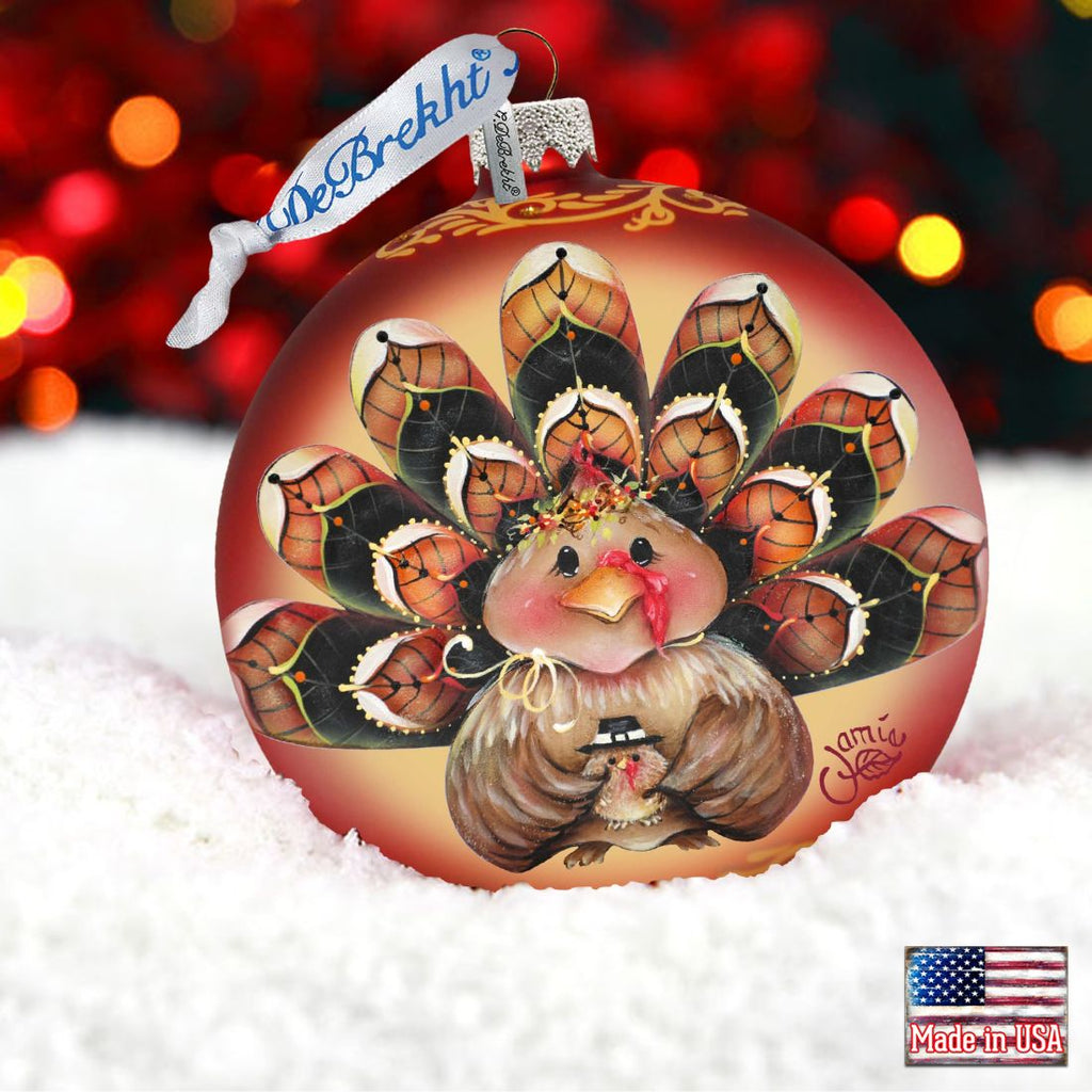 Be Thankful Turkey Sitter Ball Glass Ornament by Jamie Mills-Price - Thanksgiving Halloween Decor - 71210-7702