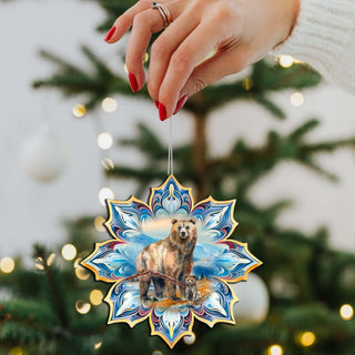 Bears Snowflake Eco Wood Ornaments Set of 3 by G. Debrekht - Nature Wildlife Decor - 8090143-S3