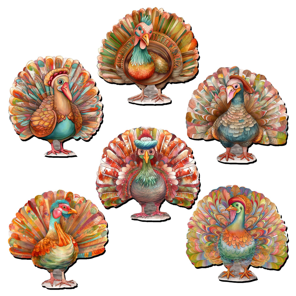 Turkey Decorative Eco Wood Magnets Set of 6 by G. Debrekht - Thanksgiving Decor - 8090027G-S6