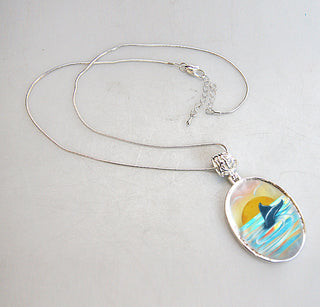 Whale Tale Silver Plated Mother of Pearl Jewelry Pendant Necklace Coastal - 44052