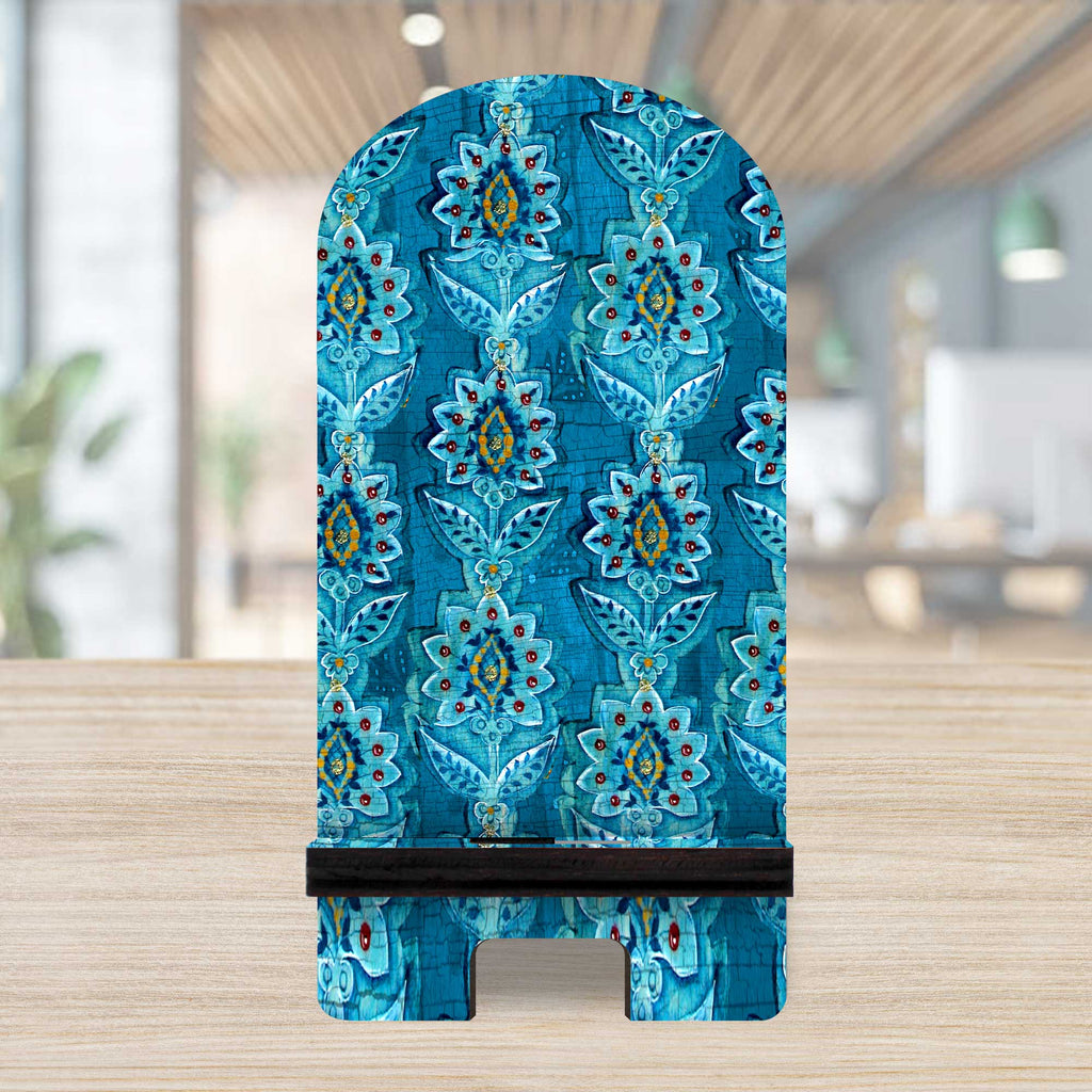 Blue Ornamental Flower Decor Cell Phone Stand Wood Mobile Tablet Holder Charging Station Organizer - 892035