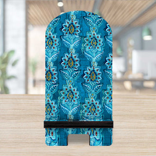 Blue Ornamental Flower Decor Cell Phone Stand Wood Mobile Tablet Holder Charging Station Organizer - 892035