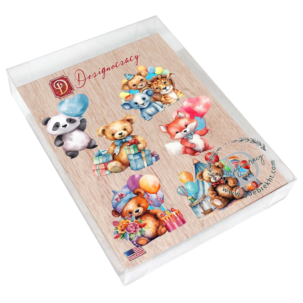 Happy Birthday Decorative Eco Wood Magnets Set of 6 by G. Debrekht - Family Love Decor - 8090035G-S6