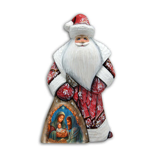 Holy Family Nativity Santa in Red Hand-Painted WOODCARVED Masterpiece by G. DeBrekht - Nativity Holiday Decor - 8214823