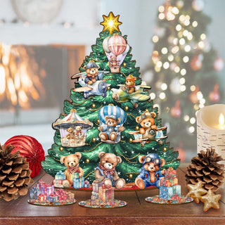 Teddy Bear Christmas Tree Eco Wood Set by G.DeBrekht Christmas Decor - 8091508