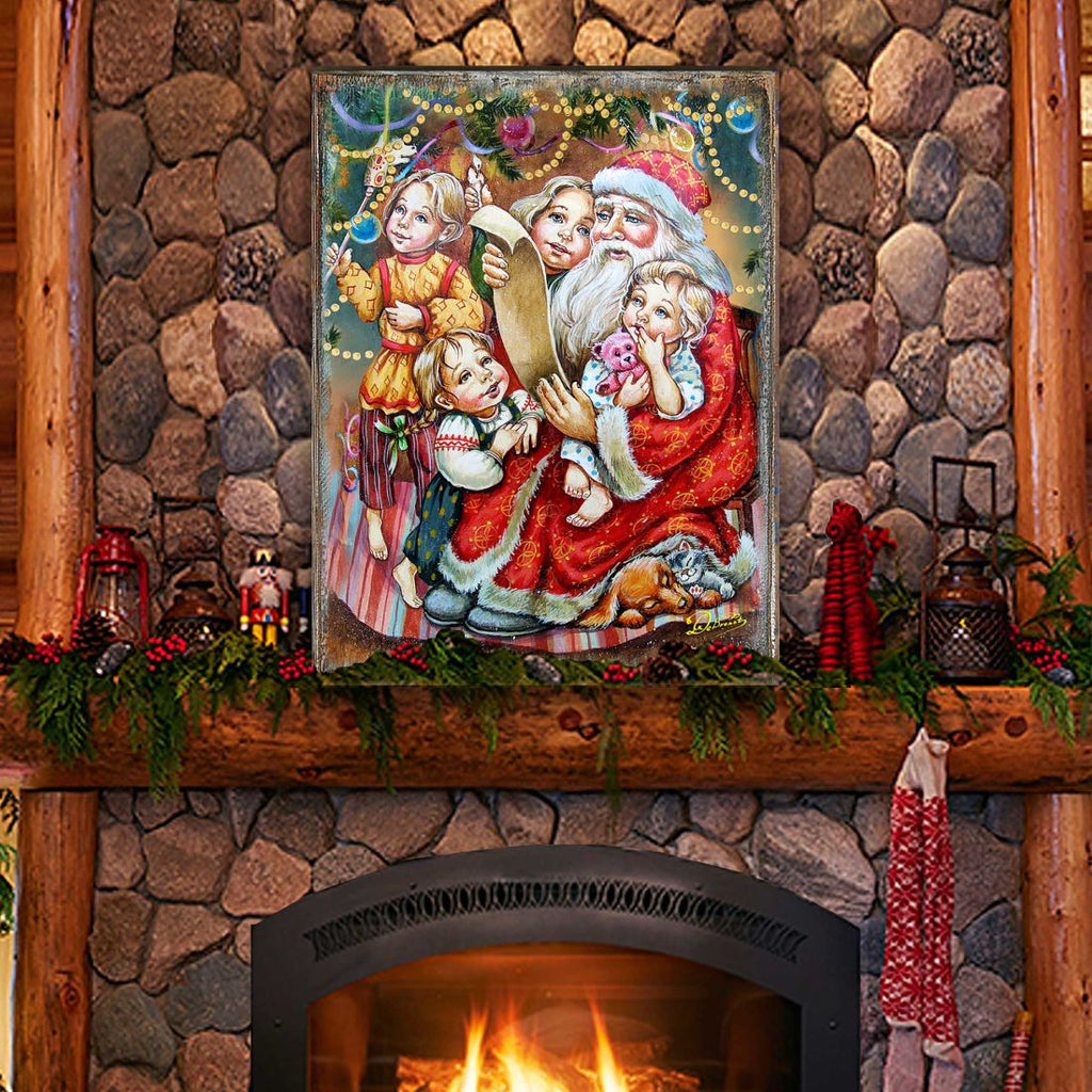 Wish List Santa Wooden Wall Art by G. DeBrekht - Christmas Santa Snowman Decor - 81291311B