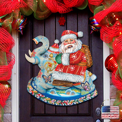 Santa On Elephant Christmas Door Decor by G. DeBrekht - Christmas Santa Snowman Decor - 8111380H