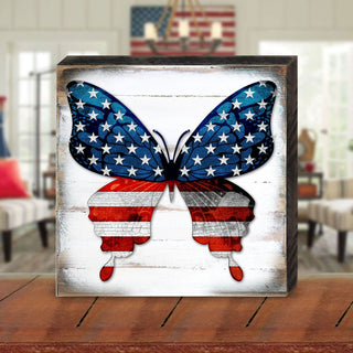 USA Butterfly Patriotic Wall Block - American Patriotic Decor - 8187127B