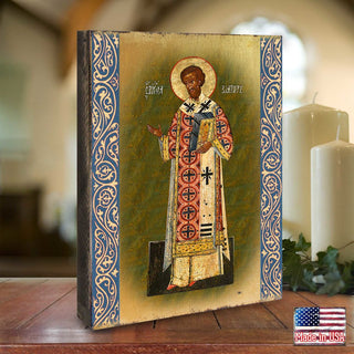 Saint Chrysostom Wooden Gold Plated Religious Christian Sacred Icon - Inspirational Icon Decor - 85054