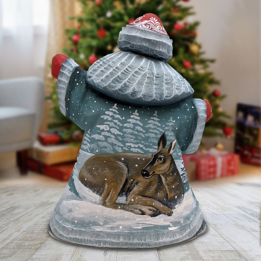 Santa Moose Father Frost Santa Hand-Painted WOODCARVED Figurine by G. DeBrekht - Wildlife Holiday Decor - 8215677