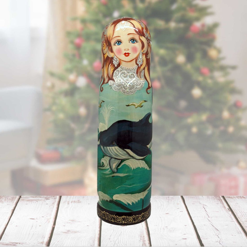 Whales Hand-Painted Wooden Bottle Holder, Wine Box, Tall Gift Box by G. DeBrekht - Wildlife Holiday Decor - 190811